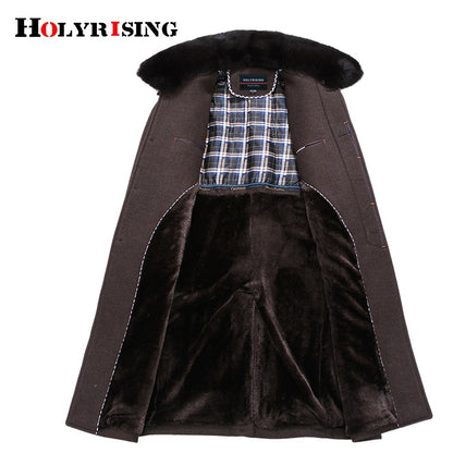 winter jackets men thicken woolen coat long outwear male warm overcoats fur wool & blends mens clothing l-4xl #18168 Holyrising