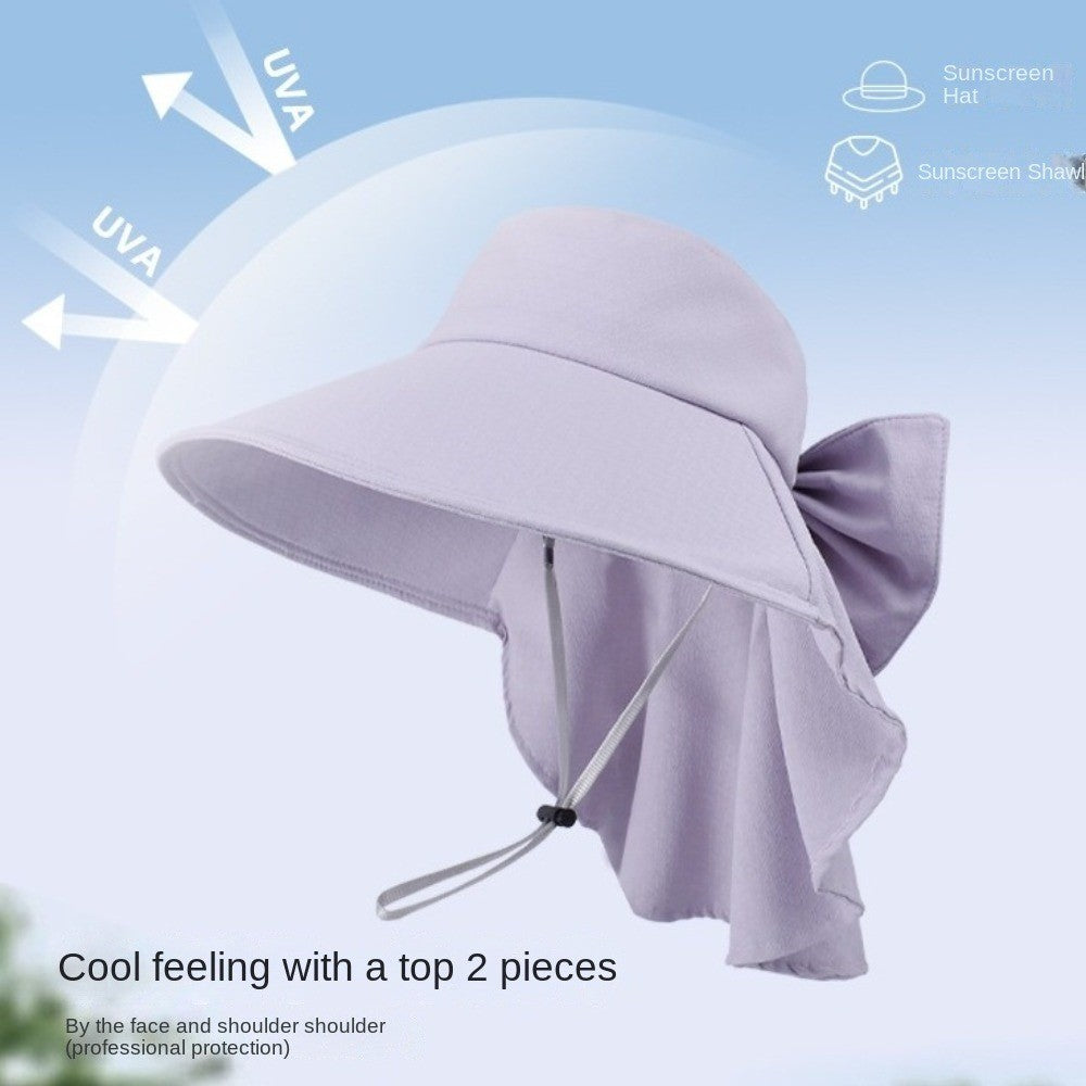 New Neck Protection Shawl Beach Cap Breathable Wide Brim Bucket Hat Bow Anti-UV Fisherman Hat Women