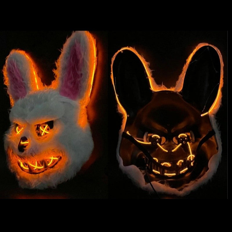 Halloween Cosplay Party Luminous LED Light Face Mask Make-up Horror Rabbit Bear Mask Headgear Cartoon Animal Carnival Head Cover