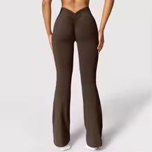 Fashion flared pants women's V back waist sports pants high waist buttocks beautiful buttocks fitness pants solid color tight La