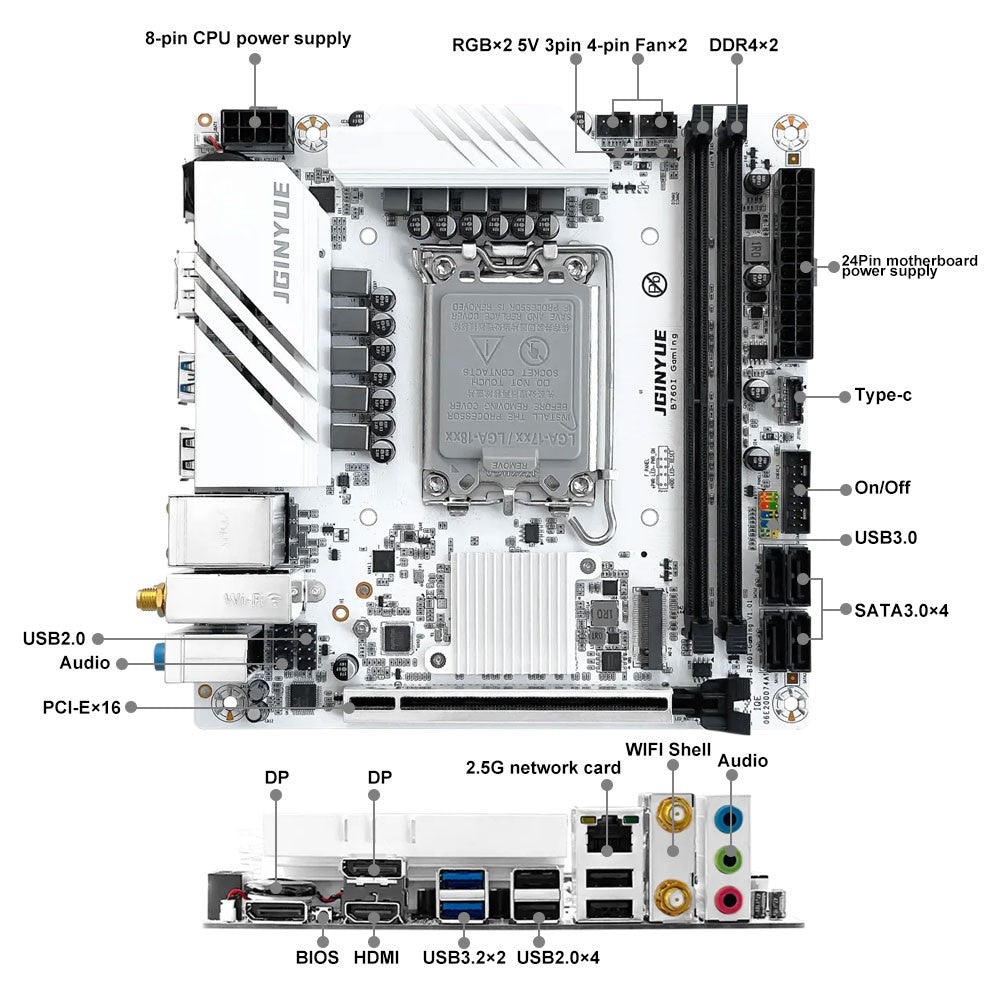 JGINYUE Placa-mãe B760i LGA 1700 Suporte Intel Core 12ª 13ª DDR4 3200mhz RAM Última mini itx B760i-GAMING