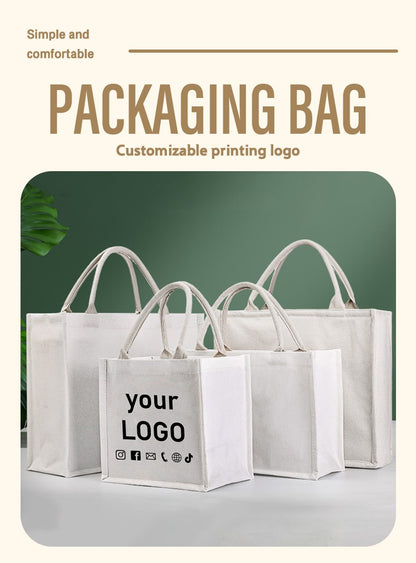 10pcs White Canvas Bags Custom Wedding Party Gift Tote Bags DIY Shopping Bags Large Capacity Tote Bags Custom Printed Logo