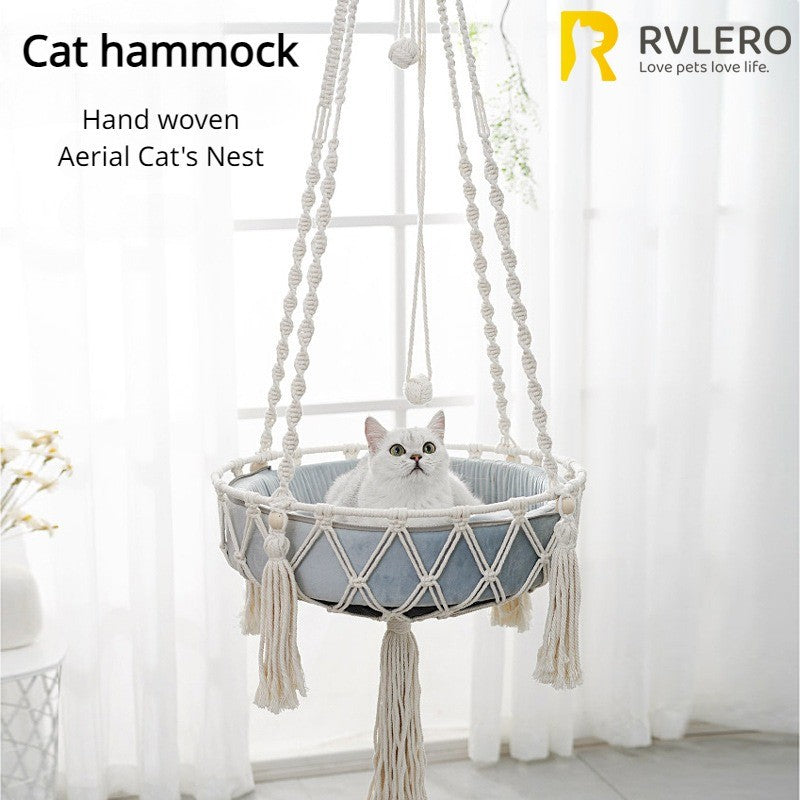 Rede para Animais de Estimação de Inverno Balanço para Gatos Cesta Suspensa de Corda de Algodão Feita à Mão para Gatos Toca Suspensa Interna para Gatinhos Ninho Pendente Suprimentos para Animais de Estimação