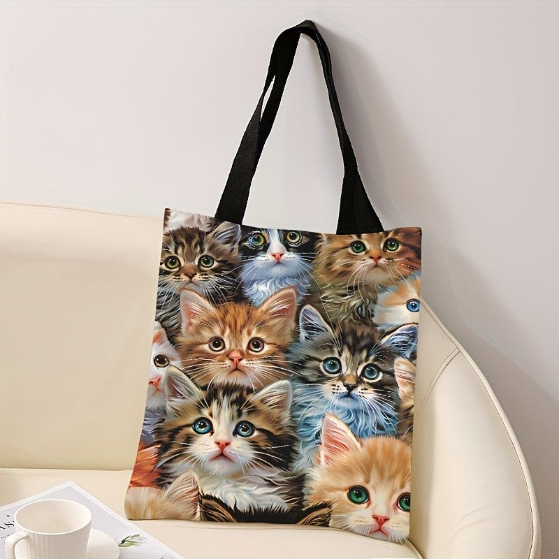 Cat printed casual handbag, reusable fashionable backpack, multifunctional handbag, printed canvas shopping bag
