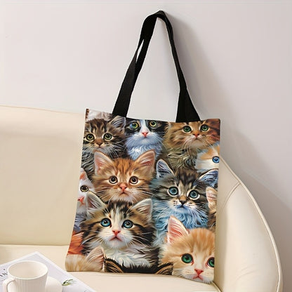 Cat printed casual handbag, reusable fashionable backpack, multifunctional handbag, printed canvas shopping bag