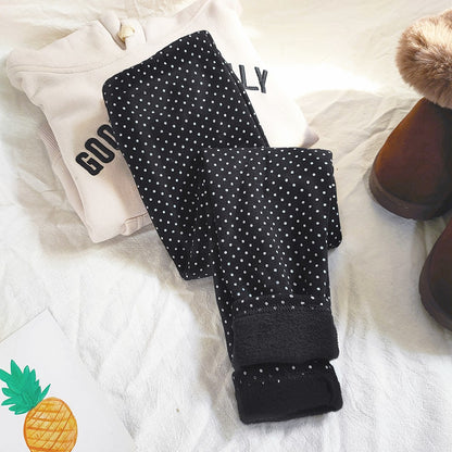 Girls Cotton Dot Print Leggings Autumn Winter Kids Fleece Warm Pants Baby Girl Slim Plus Thicken Trousers Children Clothes