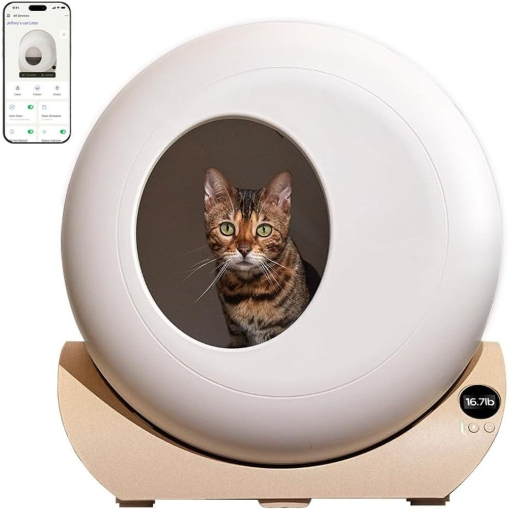 Caixa de Areia Autolimpante com APP - Caixa Sanitária Automática para Todos os Seus Gatos, Controle de Odor, Interior Espaçoso e Resíduos Grandes