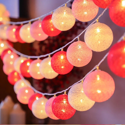 LED Cotton Balls String Lights Lantern Battery Powered Wedding Home Party Ornament Lighting Stings Christmas Decoration