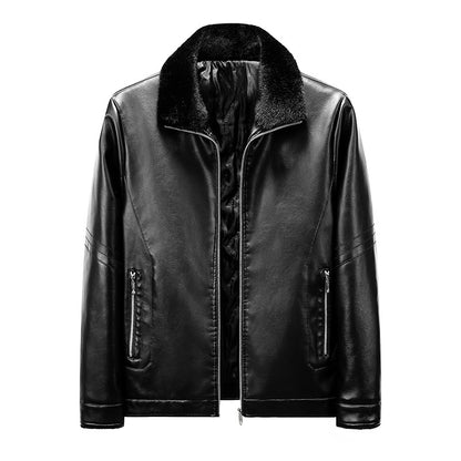 Leather Jacket Men Coats Autumn Fur Collar Luxury Fleece Black Oversized  6XL 7XL 8XL Plus Size Warm Winter Comfort High Quality
