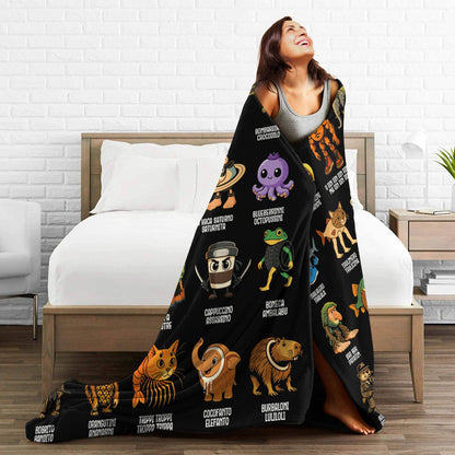 Warm Soft BlanketsStudents Picnic Italian Brainrot Funny Meme Throw Blanket Flannel Bedspread Bedroom Aesthetic Sofa Bed Cover