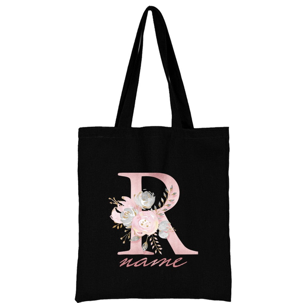 Custom Free Name Canvas Bags Women Shoulder Bag Handbags Pink Letter Beach Bags Tote Casual Woman Grocery Eco Shopping Bag
