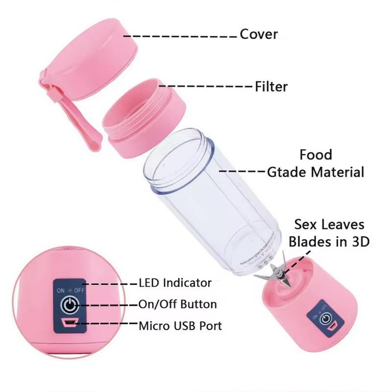 Portable Mini Juicer Handheld Electric Blender USB Rechargeable Multifunction Kitchen Appliance for Fruit Milkshake