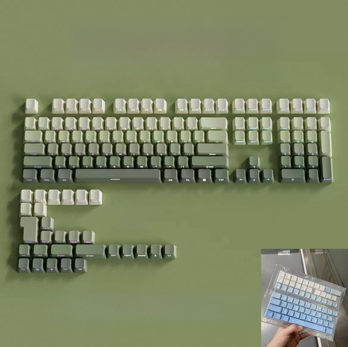Novas Teclas 133 Gradiente Verde Shine Through Keycaps Impressão Lateral PBT Keycap Perfil Cherry Double Shot para Teclados Mecânicos