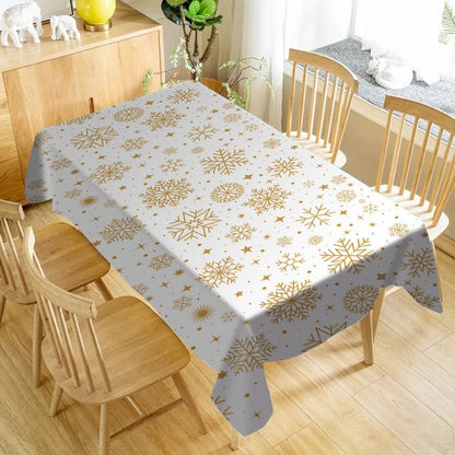Merry Christmas Golden Snowflakes Tablecloth Party Decor Winter Xmas Holiday Kitchen Dining Table Cloth Christmas Decorations