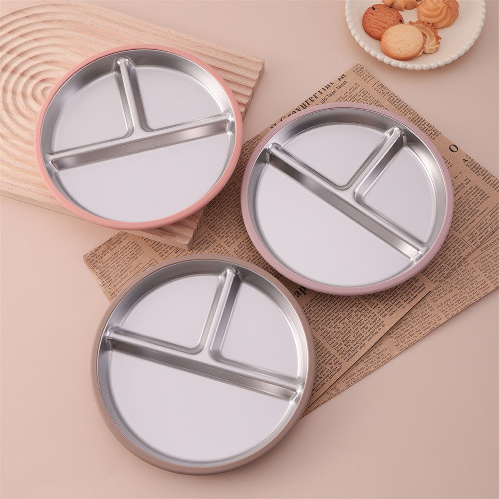 Color Kids 1PCS Stainless Steel Plate Detachable Suction Dishes Baby Feeding Sucker Bowl Food Grade Silicone Food Tray Tableware