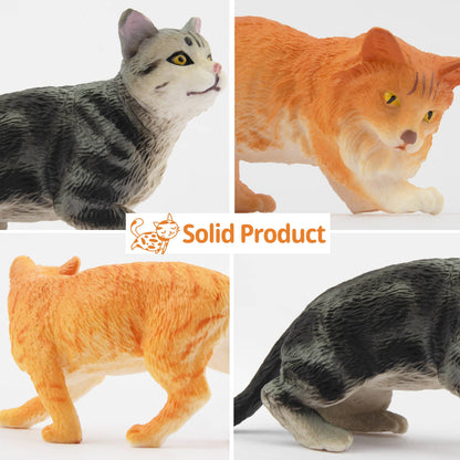 Toymany 8Pcs Grey & Orange Cat Figures, Simulation Pet Animal Model Toys for Kids Children Gift Set, Mini Collectible