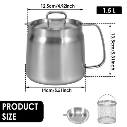 Pote para Filtro de Óleo 1,5L/2L Fritadeira com Cesto Panela Fritadeira de Aço Inoxidável com Cesto para Massas Cesto para Frango Frito