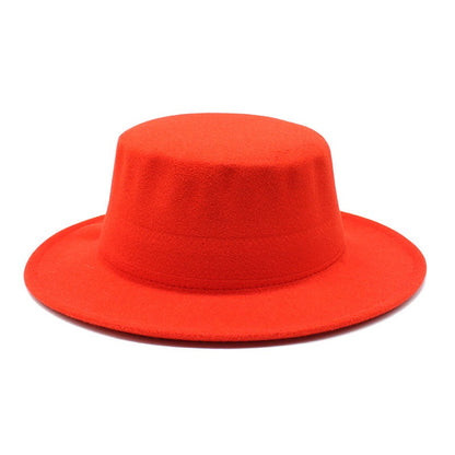 Autumn Winter Kids Felted Fedoras Hats for Boys Girls Solid Imitation Woolen Flat top Jazz Caps Childs Formal Dress Hats