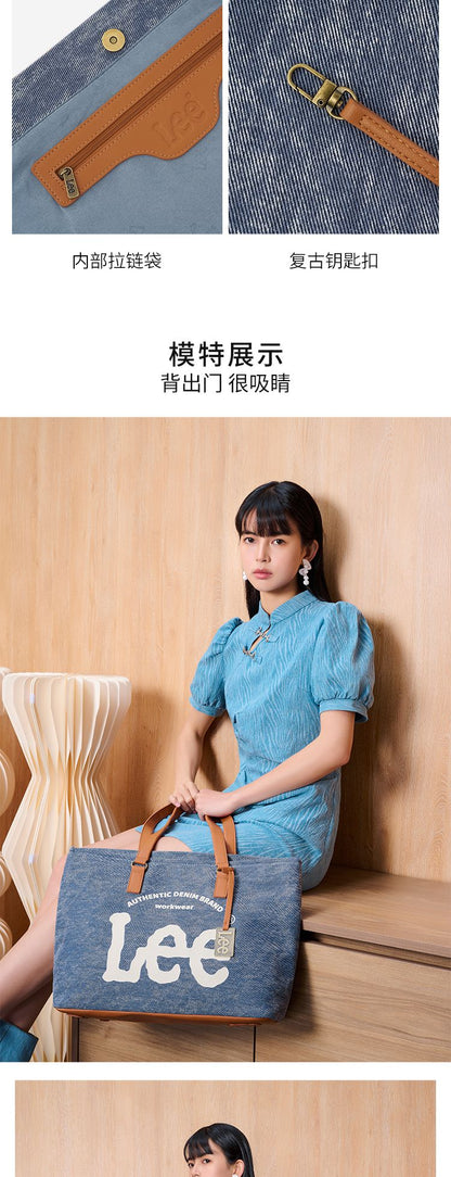 LEE Large Capacity Denim Leather Women's Tote Bags Designer Lady Canvas Daily Big Size Handbag Wear Resistant Shoulder Beach Bag