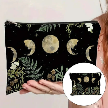 New Trendy Zipper Pouch Nature Moon Phase Simple Modern Cosmetic Bag Durable Boho Tarot Pouch Halloween