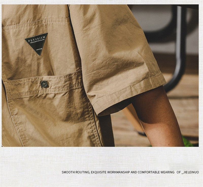 Summer hawaiian Casual Cargo Shirt For Men Oversized Short Sleeve Tee Shirts Y2K Streetwear Button Blouses Outdoor Masculino