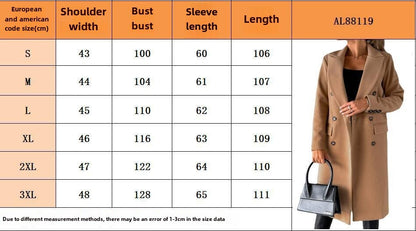 Autumn and Winter Women's Clothing Long-sleeved Lapel Solid Color Double-breasted Slim-fit Coat