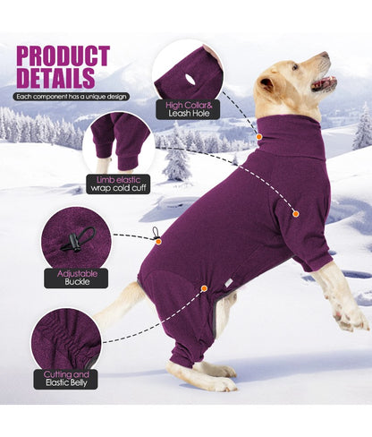 Roupa Quente para Cães à Prova de Vento com Lã, Inverno, Gola Alta, Macacão Completo para Cães Grandes com 4 Patas, Ajustável e Macio