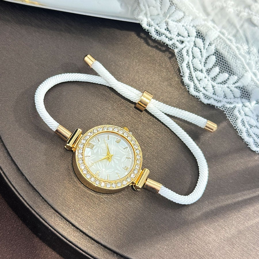 Ladies Colorful Nylon Pull-Style Bracelet Alloy Case Arabic Scale Printed Dial Christmas Quartz Watch Suitable for Holiday Gift