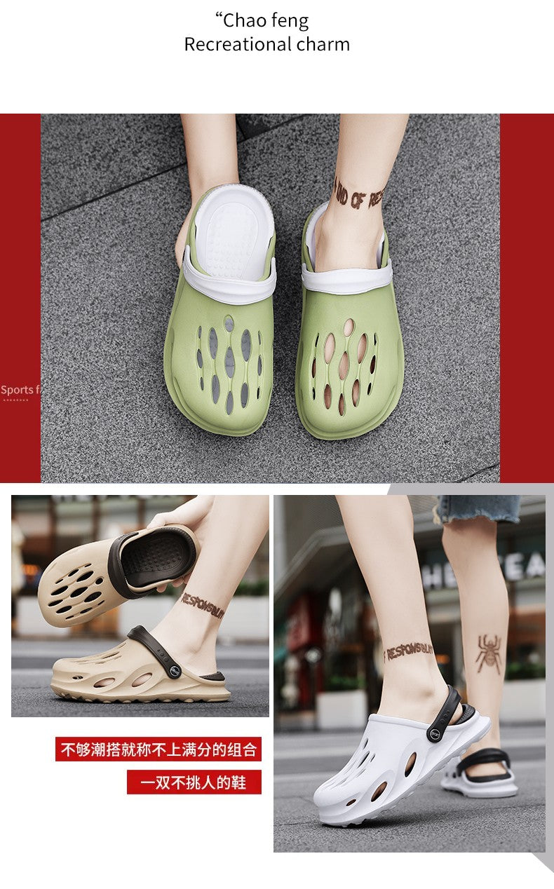 Summer Men's Fashion Beach Sandals Clogs Thick Sole Slipper Waterproof Anti-Slip Sandals Flip Flops Non-slip Soft EVA Hole Shoes