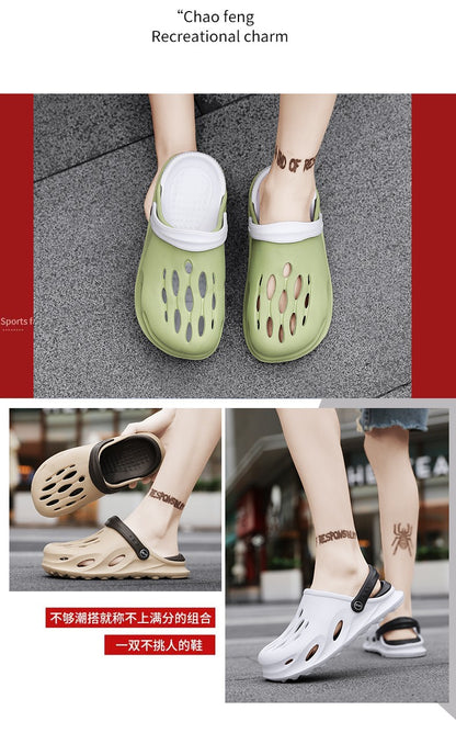 Summer Men's Fashion Beach Sandals Clogs Thick Sole Slipper Waterproof Anti-Slip Sandals Flip Flops Non-slip Soft EVA Hole Shoes