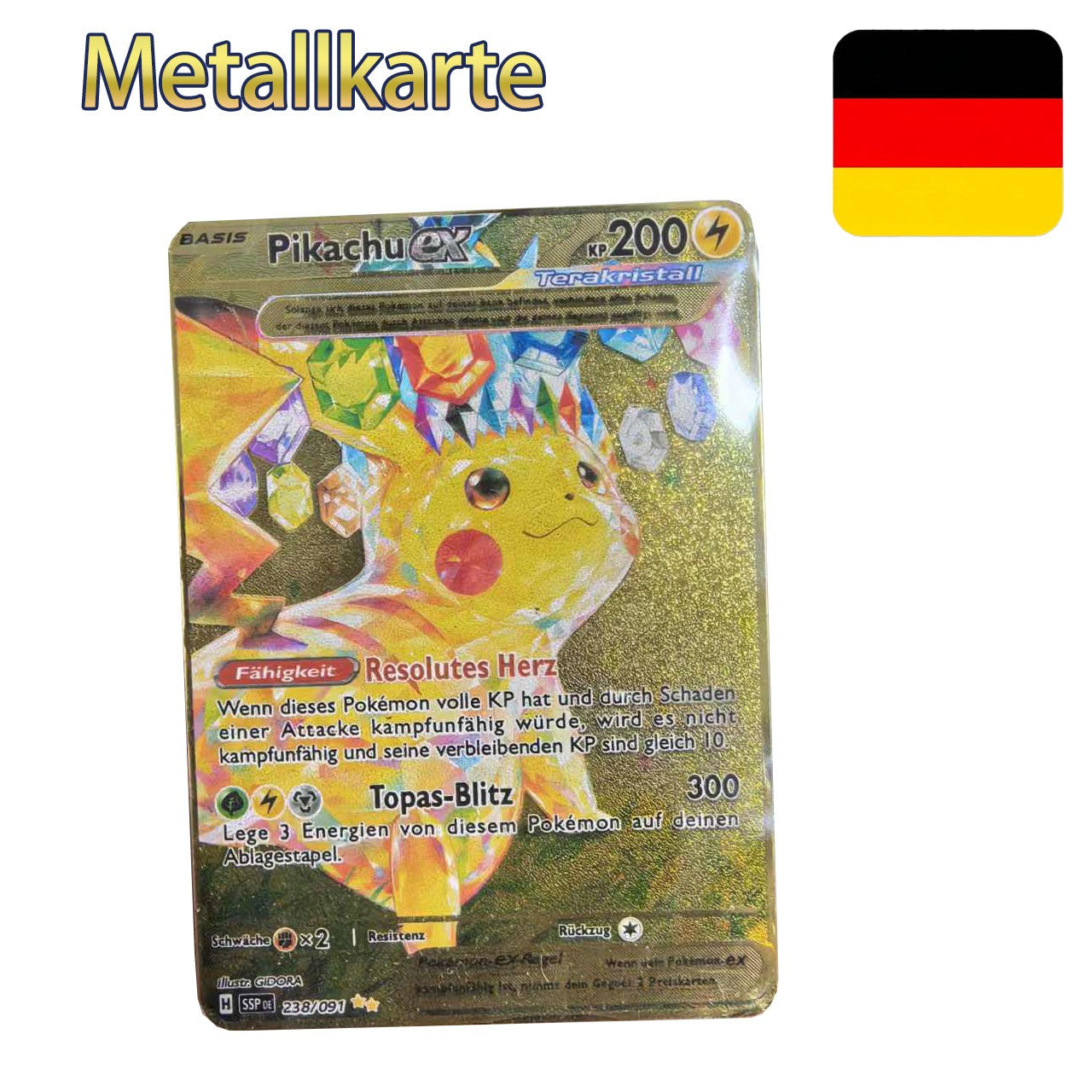 Pokémon Metal Cards em alemão Terastal Pikachu Arceus Charizard DIY Trading Flash Card Anime Cartoon Gift