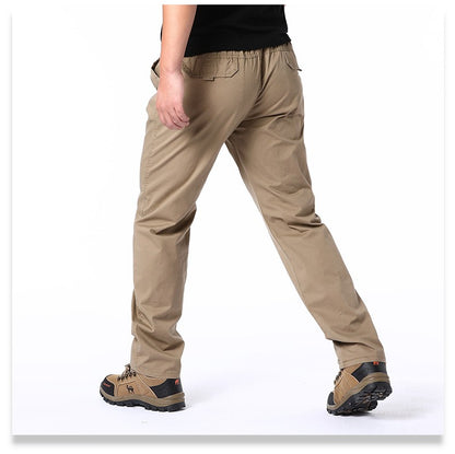 Calças Casuais Masculinas, Calça Cargo de Algodão para Primavera e Outono, Calça Esportiva Grande Plus Size, Calça Reta Solta Masculina com Cintura Elástica