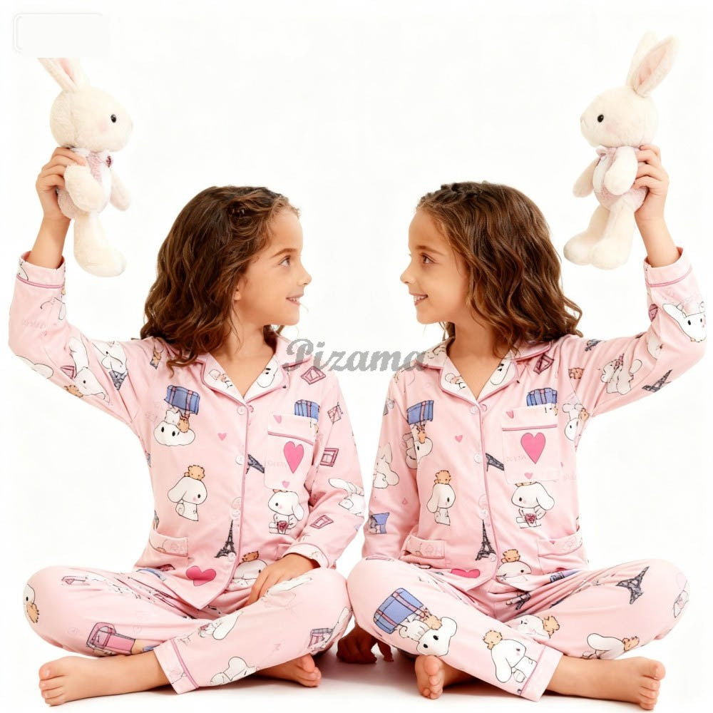 Children's Full Sleeve Button Down 2piece Kuromi Girls Pajamas Sets Boys Cinnamorolls Pyjamas Suits Kids Loungewear Homewear