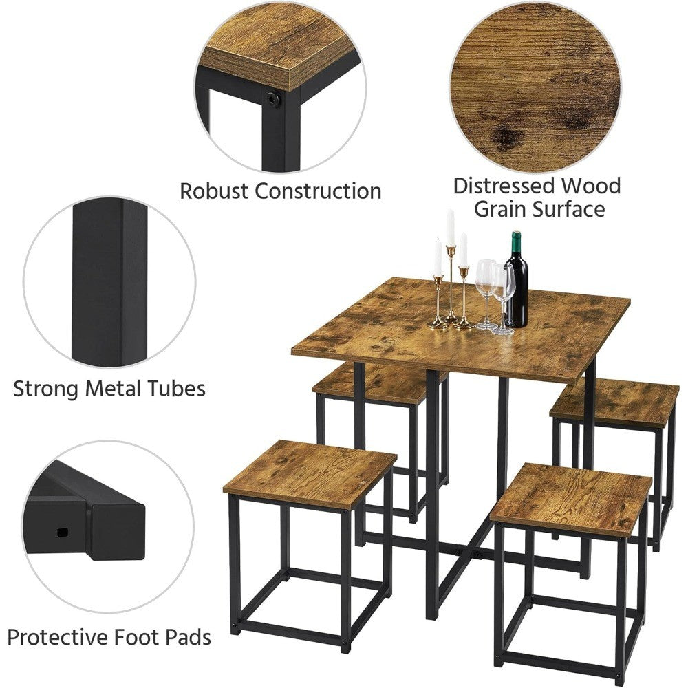 Yaheetech Dining Table Set for 4 Industrial Kitchen Table with 4 Chairs, Space-Saving Design for Apartment, Small Space, Breakfa