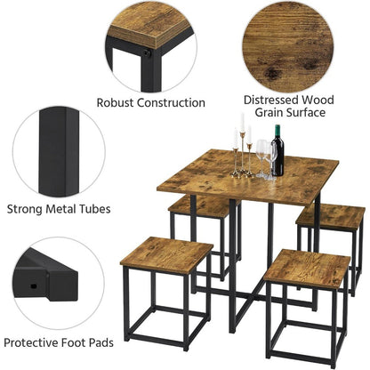Yaheetech Dining Table Set for 4 Industrial Kitchen Table with 4 Chairs, Space-Saving Design for Apartment, Small Space, Breakfa