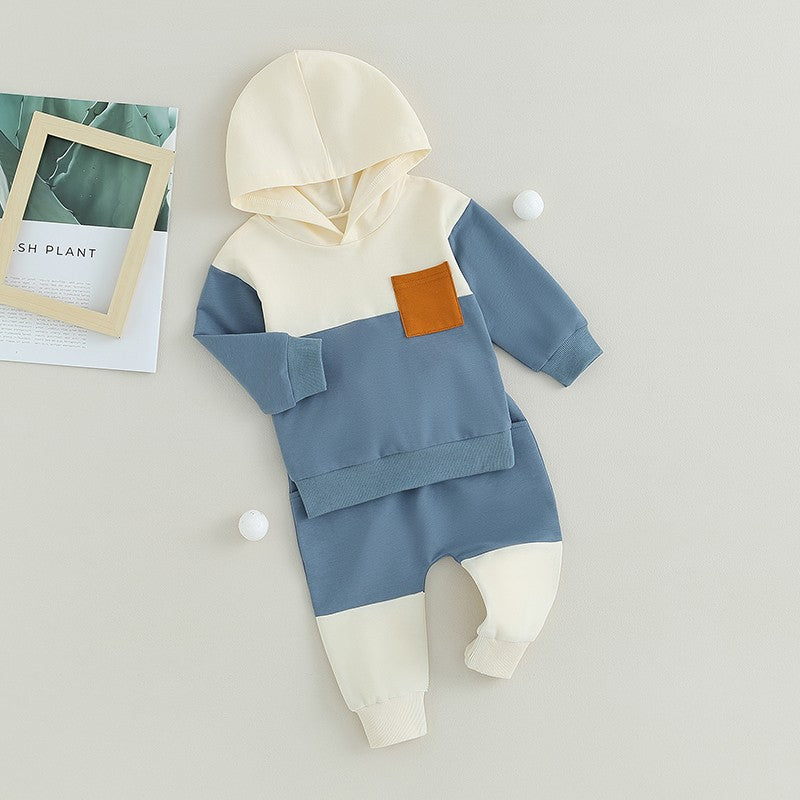 Citgeett Conjunto de Calças para Bebês e Meninos, Outono, Manga Comprida, Moletom com Capuz em Cor Contrastante, Calças com Elástico na Cintura
