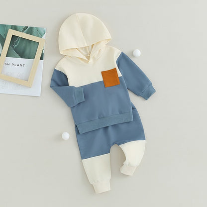 Citgeett Conjunto de Calças para Bebês e Meninos, Outono, Manga Comprida, Moletom com Capuz em Cor Contrastante, Calças com Elástico na Cintura