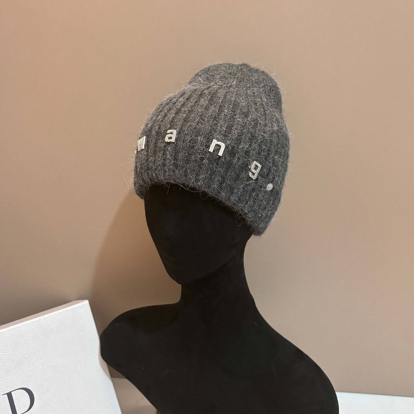 Simple Rabbit Hair Knitted Beanie for Women Outdoor Winter Warm Hat with Ear Flaps Basic Stretchable Skull Cap