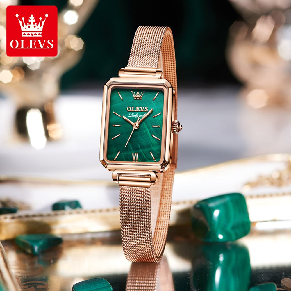 OLEVS 6624 Original Women Watch Luxury Top Green Square Waterproof Clock Fashion Elegant Brand Women Quartz Watch Reloj Mujer