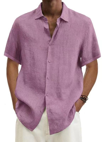 Cotton Linen Blouse Summer Men Turn Down Collar Short Sleeve Button Loose Blouse Tops Oversized S-5XL SZE-ST22092