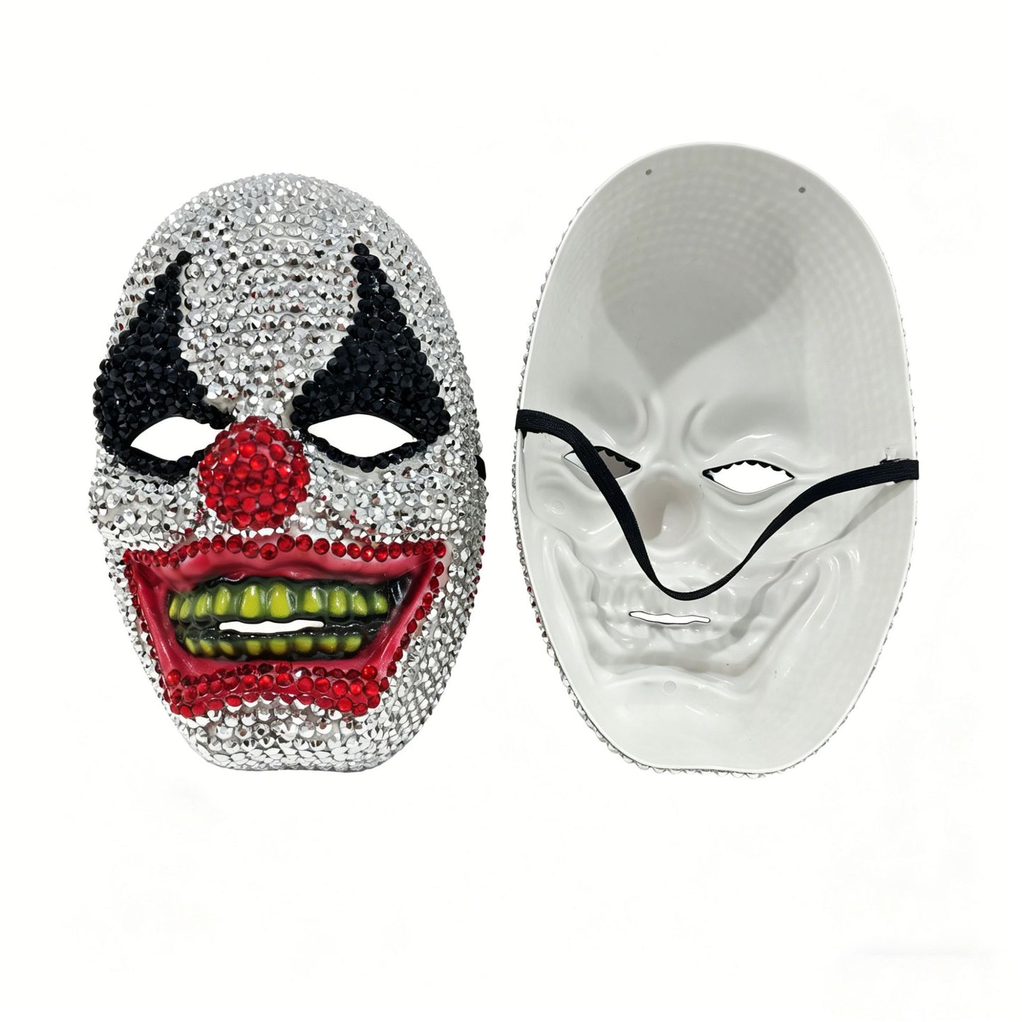 Glitter Full Rhinestone Clown Mask, Crystal Evil Clown Full Face Mask for Halloween, Cosplay, and Themed Costume Events