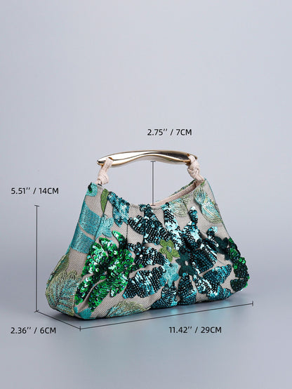 Delicated Sequins Luxury Evening Bag Pleated Handbag Elegant Embroidered Evening Bag for Women Wedding Banquet Cheongsam Handbag