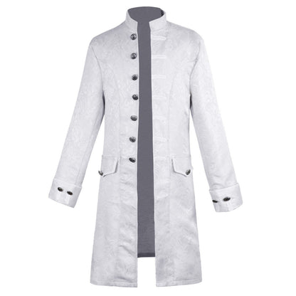Men's Medieval Style Windbreaker Coat Vintage Lapel Jacquard Medium Length Trench Coat Halloween Party Costume Retro Outerwear