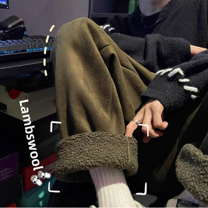 Women's Suede Thickened Straight Leg Pants Korean Style Wide Leg Autumn Winter New Student Fashion Casual Trousers