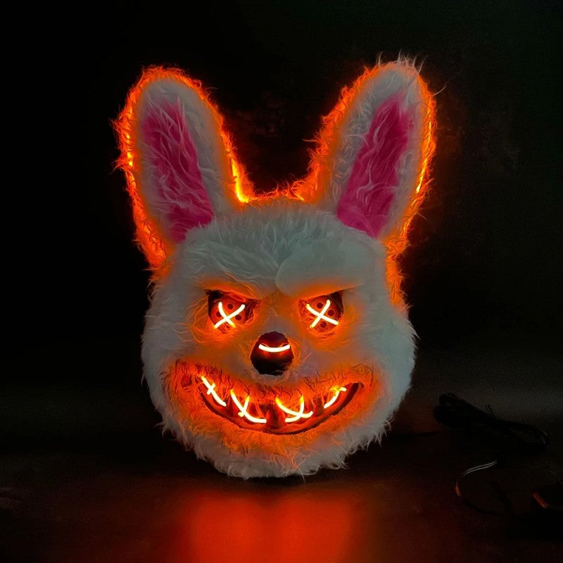 Halloween Cosplay Party Luminous LED Light Face Mask Make-up Horror Rabbit Bear Mask Headgear Cartoon Animal Carnival Head Cover