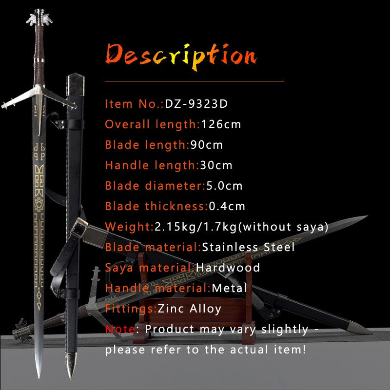 Greatsword Geralt Cosplay Western Sword,Handmade Blade Stainless Steel,Plastic With PU Sheath,Medieval Fantasy Game Swords,Game