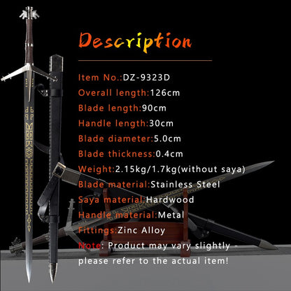 Greatsword Geralt Cosplay Western Sword,Handmade Blade Stainless Steel,Plastic With PU Sheath,Medieval Fantasy Game Swords,Game