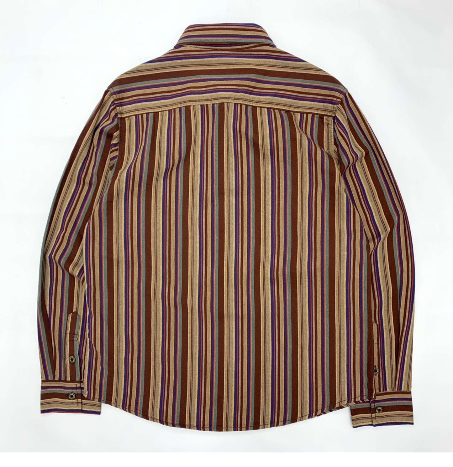 Amikaki Ethnic Style Men's Pure Cotton Colorful Stripes Shirt Loose Ancient Cargo Long Sleeved Shirt Jacket With Chest Pocket