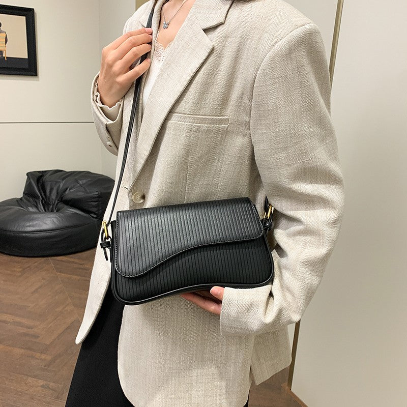 Solid Color Striped Flannel Women Crossbody Bag Quiet Luxury Designer Bag Fashionable Elegant PU Leather Shoulder Bags for Women