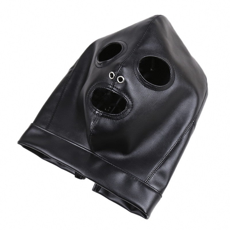 Unisex Latex Hood Mask Sexy Men Women PU Leather Masks Cosplay Flirting Tail Chest Strap Headwear Cosplay Sexy Accessory